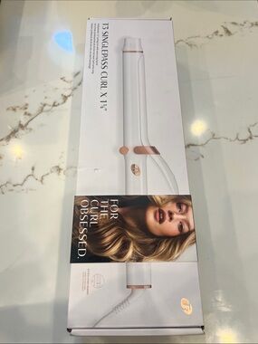 T3 White and Rose Gold SinglePass Curling Iron